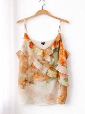 Express Floral Ruffle Camisole in Cream and Orange